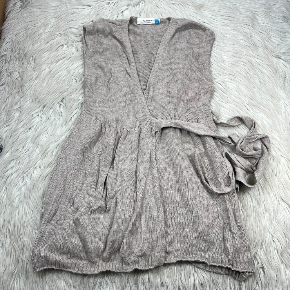 Anthropologie Sparrow Women's M Tan Brown Sleeveless Wrap Sweater Vest Tie Waist